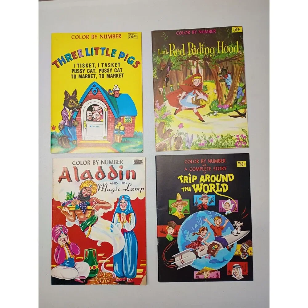 Vintage Color By Number Paperback Books 4 New Unused 1950's-60's Fairy Tale